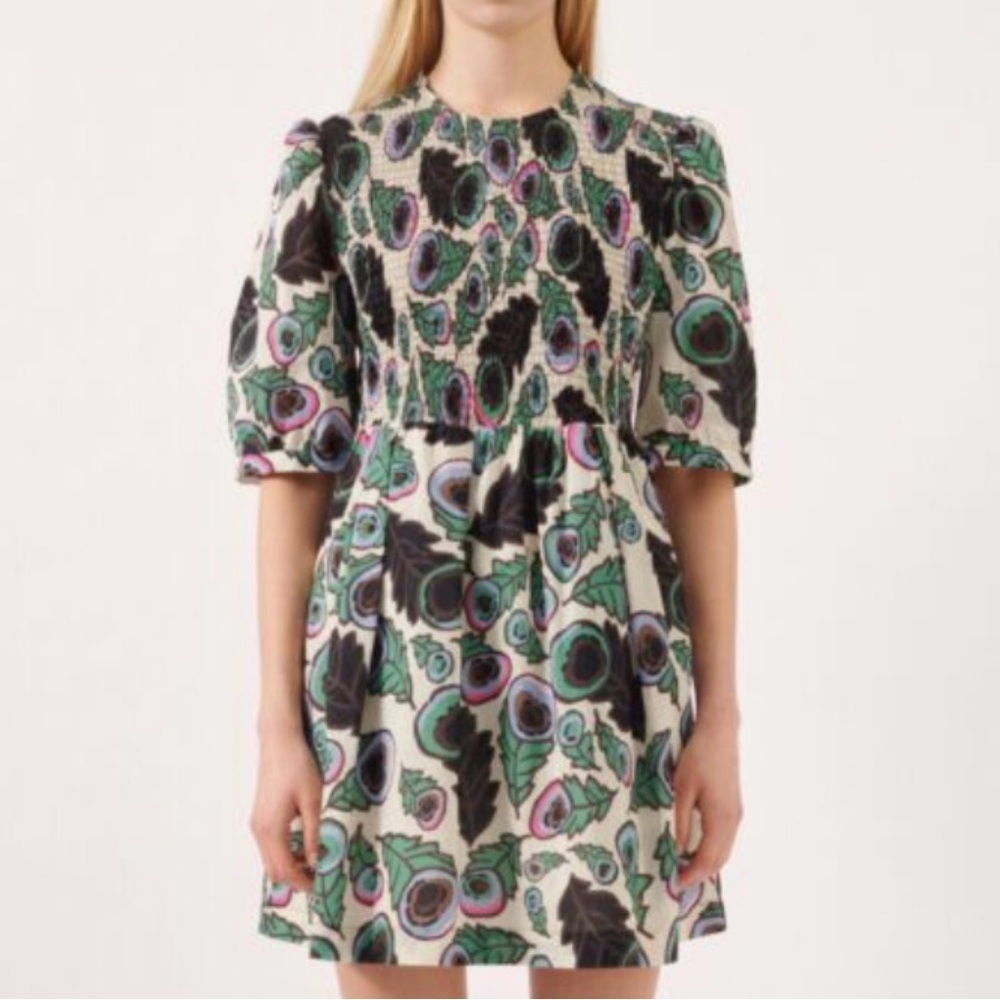Baum und Pferdgarten designer Amalda Puff Sleeve Smock Cotton Floral Dress S 34